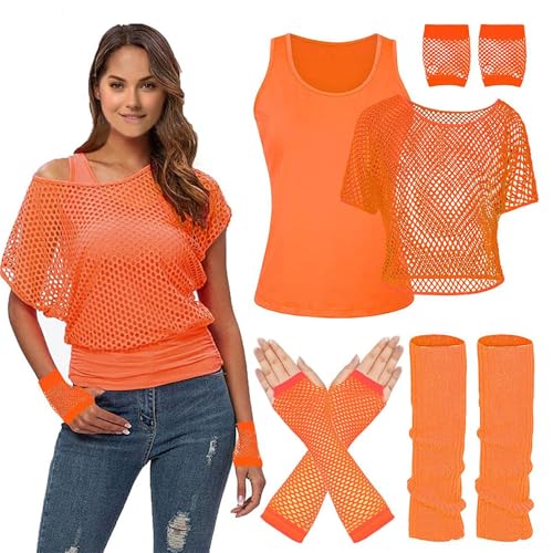 Generisch netzoberteil, 80er 90er Jahre Outfit Damen, Netzshirt Tank Top 5 tlg. Kostüm Zubehör Set Accessoires Netzhandschuhe, Beinstulpen, Neon Kleidung für Karneval Party Generisch netzoberteil, 80er 90er Jahre Outfit Damen, Netzshirt Tank Top 5 tlg. Kostüm Zubehör Set Accessoires Netzhandschuhe, Beinstulpen, Neon Kleidung für Karneval Party von Generisch