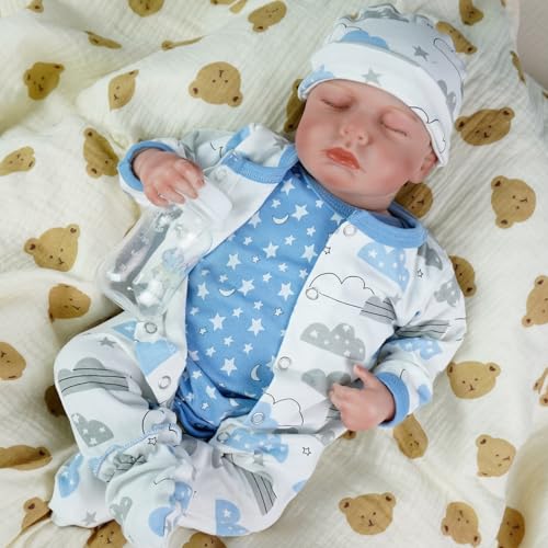 Geschenk für Kinder ab 3 Jahren – Reborn Babypuppe 50 cm mit Kleidung, Flasche & Magnet-Schnuller – Weich & realistisch von Generisch