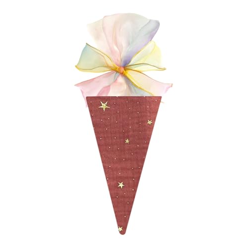 Geschwister Schultüte Mini Schultüte,Mini Schultüte Geschenktasche, 49 cm, Sternenmuster in Blau, Stoffbeutel mit Schleife, Geschenkverpackung für Einschulung und Feste (Rot) von Generisch
