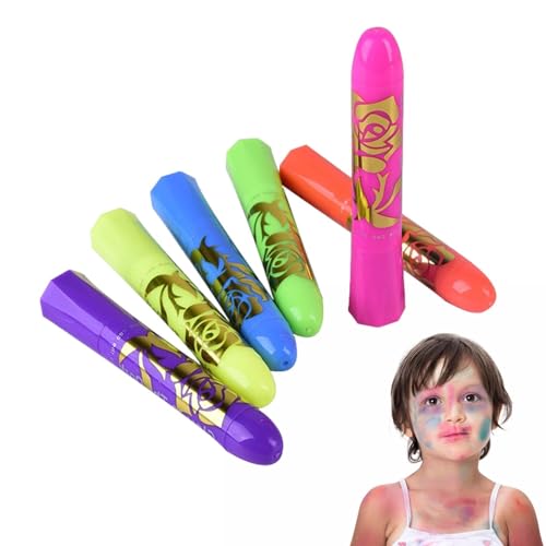 Gesichtsfarbe - 6X Waschkolonne | Schminke Kit | Malen Von Buntstiften Für Kinder | Fluoreszenz -Gesichtsfarbe Auf Wasserbasis | Verdrangbare Farbsticks Zum Geburtstag, Halloween, Cosplay -Make -up von Generisch