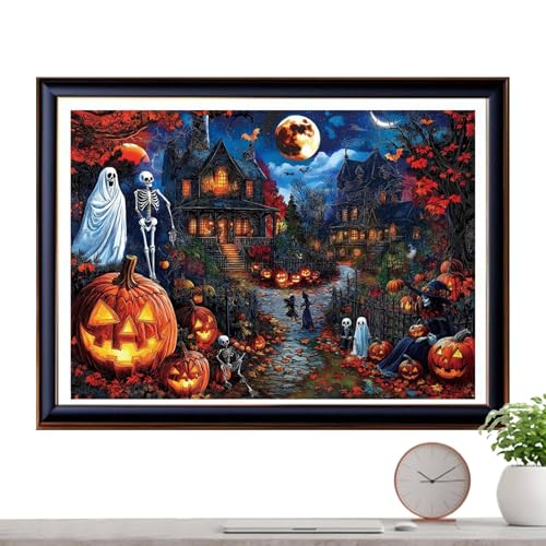 Ghost Puzzle - 1000 Stücke Halloween House Jigsaw Puzzle, Halloween Haunted House Rätsel | Brettspiel Interaktives Bildungsspielzeug für Familienparty Freizeitaktivitäten Indoor Holiday Decoration von Generisch