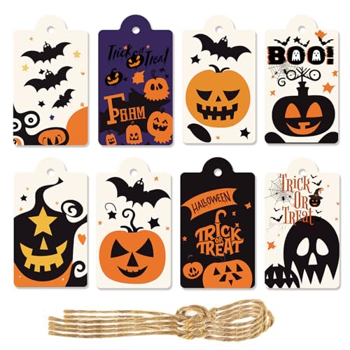 Ghost Tags | Trick- oder Behandlungs -Tags mit String -Ghost -Tags | fledermauspapier Tag 8 Styles | Halloween -Geschenk Tag für Halloweens Candy Bags Party Gunst hängende Dekorationen von Generisch