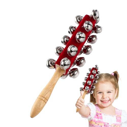 Glocken zum Klingeln - Holz Schlitten Glocken Stab | 21 Edelstahl Glockeñ mit Samt Griff | 26.5cm Handliches Percussion Musikspielzeug | Rhythmus Training für Kinder Schulfeier Weihnachtsaufführung von Generisch