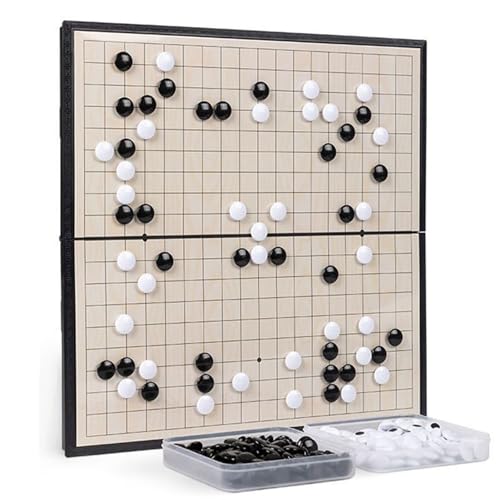 Go-Spiel-Set, mit magnetischen Teilen, Faltbrett und Aufbewahrungsboxen, einzelne konvexe Go-Steine zur Verbesserung strategischer Fähigkeiten und Fokus (Gelb + Schwarz, H) von Generisch