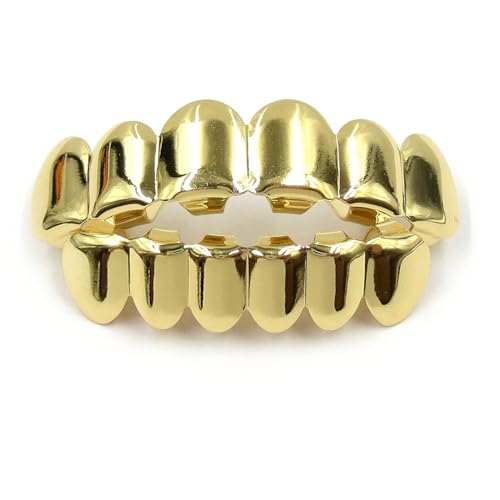Gold Überzogene Zähne Hip Hop Rapper BlingZähne Golden NuggetGrillz Top Und Bottom Grill Set Gold Überzogene Hip Hop Zähne Set,Glossy Teeth Grills Oben Unten Für Die Halloween-Dekoration von Generisch