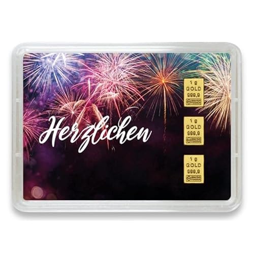 Goldbarren – Geschenk Motivbox “Herzlichen Glückwunsch” – Valcambi ESG - Feingold 999,9 (3g Gold) von Generisch