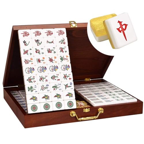 Golden Crystal Singapur Mahjong Set mit High-End-Holzkiste - 1,45 Zoll Acrylfliesen für Home Entertainment und Familienspielabende Golden Crystal Singapur Mahjong Set mit High-End-Holzkiste - 1,45 Zoll Acrylfliesen für Home Entertainment und Familienspielabende von Generisch
