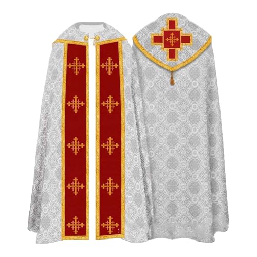 Gothic Kapuzenmantel Umhang Umhang Umhang Fransen Kreuz Umhang Bühnenaufführung Mittelalter Lose Gebetsmantel Vintage Kleidung Set von Generisch