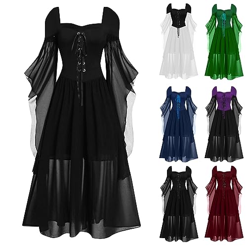 Gothic Kleid Vampir KostüM Damen Halloween KostüM Mittelalter Kleid Mit TrompetenäRmeln Gebundene Taille Kleids Gothic Ampir Hexe Retro Maxikleid SchnüRkleid Halloween Karneval KostüMs Gothic Kleid Vampir KostüM Damen Halloween KostüM Mittelalter Kleid Mit TrompetenäRmeln Gebundene Taille Kleids Gothic Ampir Hexe Retro Maxikleid SchnüRkleid Halloween Karneval KostüMs von Generisch
