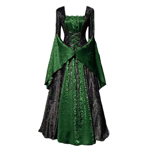 Gothic Mittelalter Cosplay Kostüm Elegantes Kleid Halloween Outfit für Partys und Veranstaltungen (Grün, XL) von Generisch