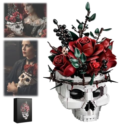 Gothic Schädel Rose Bauset für Erwachsene, 2025 Upgrade Gothic Horror Skelett Blumentopf Home Decor - Künstliche Blume Botanische Sammlung Geschenke für Halloween (2 Stück) von Generisch