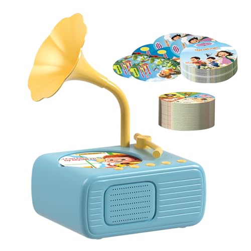 -Grammophon-Spielzeug,Kinder-Grammophon 96 Karten,Kinder-Schallplatte mit 96 Karten- -Phonograph, Story-Musik-Player, interaktives Lernspielzeug für und Mädchen von Generisch