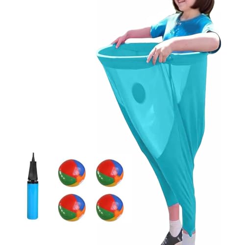 Granny Pants Yard Game, Lustiges Riesen Stretchy Pants Hula Hoop Spiel mit 4 Flummis & 1 Pumpe, Perfekt für Outdoor Partys & Familientreffen (Blau) von Generisch