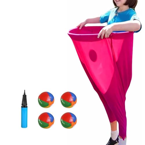 Granny Pants Yard Game, Lustiges Riesen Stretchy Pants Hula Hoop Spiel mit 4 Flummis & 1 Pumpe, Perfekt für Outdoor Partys & Familientreffen (Rot) von Generisch