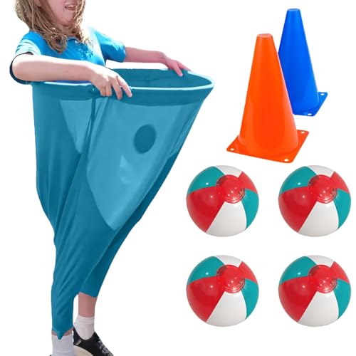 Granny Pants Yard Game for Adults, 1/2/4Pcs Freaky Party Games Pants with 4/8/16 Bouncy Balls and 2/4 Marker Cones, Yard Games Field Day Family Reunion Game Giant Outdoor Game Sets (Blue) von Generisch