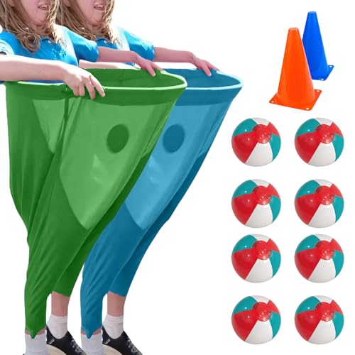 Granny Pants Yard Game for Adults, 1/2/4Pcs Freaky Party Games Pants with 4/8/16 Bouncy Balls and 2/4 Marker Cones, Yard Games Field Day Family Reunion Game Giant Outdoor Game Sets (Blue + Green) von Generisch