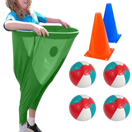 Granny Pants Yard Game for Adults, 1/2/4Pcs Freaky Party Games Pants with 4/8/16 Bouncy Balls and 2/4 Marker Cones, Yard Games Field Day Family Reunion Game Giant Outdoor Game Sets (Green) von Generisch