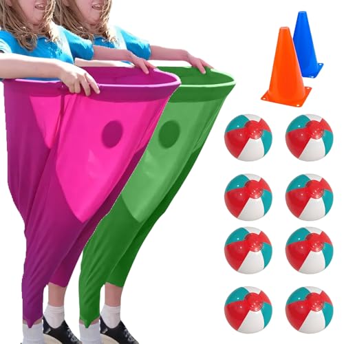 Granny Pants Yard Game for Adults, 1/2/4Pcs Freaky Party Games Pants with 4/8/16 Bouncy Balls and 2/4 Marker Cones, Yard Games Field Day Family Reunion Game Giant Outdoor Game Sets (Green + Pink) von Generisch
