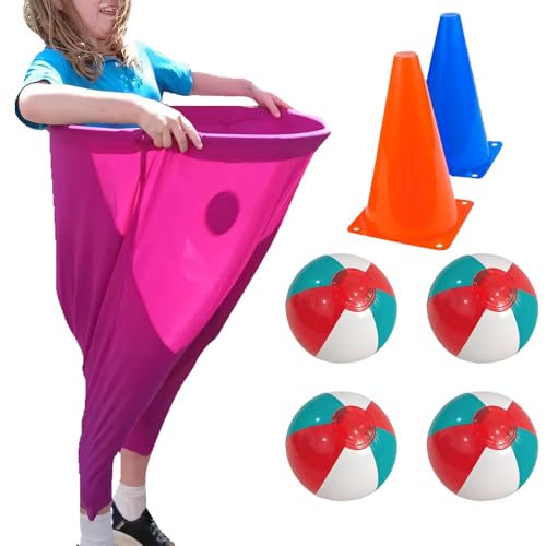 Granny Pants Yard Game for Adults, 1/2/4Pcs Freaky Party Games Pants with 4/8/16 Bouncy Balls and 2/4 Marker Cones, Yard Games Field Day Family Reunion Game Giant Outdoor Game Sets (Pink) von Generisch