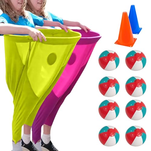 Granny Pants Yard Game for Adults, 1/2/4Pcs Freaky Party Games Pants with 4/8/16 Bouncy Balls and 2/4 Marker Cones, Yard Games Field Day Family Reunion Game Giant Outdoor Game Sets (Pink + Yellow) von Generisch