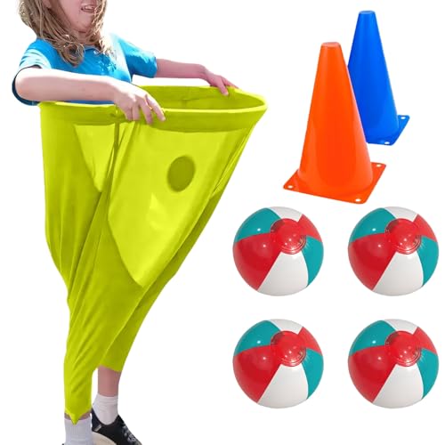Granny Pants Yard Game for Adults, 1/2/4Pcs Freaky Party Games Pants with 4/8/16 Bouncy Balls and 2/4 Marker Cones, Yard Games Field Day Family Reunion Game Giant Outdoor Game Sets (Yellow) von Generisch