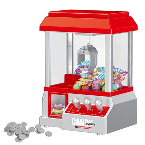 Greifarm Spielautomat Kinder - Arcade Spielzeugautomat mit Musik und 24 Spielmünzen | Retro Süßigkeiten Maschine Geschenkidee, Mini Kirmes Automat für Zuhause, Spielzeug Greifautomat von Generisch