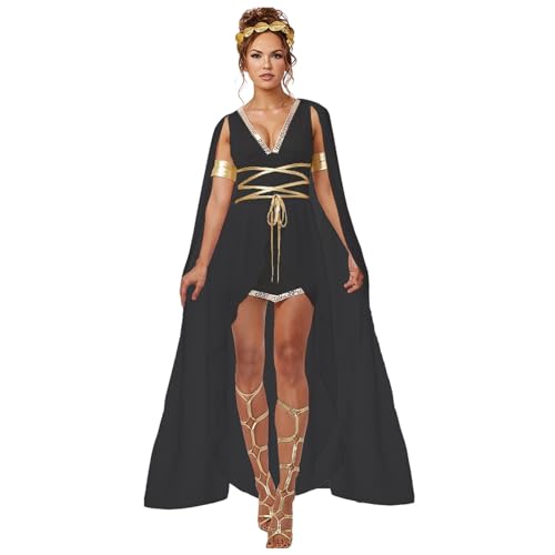 Griechische Göttin Kostüm Damen Antike Römische Griechische Kleider Ärmellos Maxikleid mit Schulter Königin Ägypten Kleid Halloween Karneval Motto Party Cosplay Uniform Outfits von Generisch