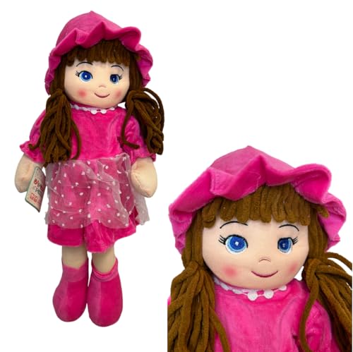 Große Stoffpuppe 50 cm aus Stoff Puppe mit Zöpfen Hut und Kleid Puppe Bruna Lily weich und sicher Puppe mit Zöpfen aus Wolle, verschiedene Farben zufällig von Generisch