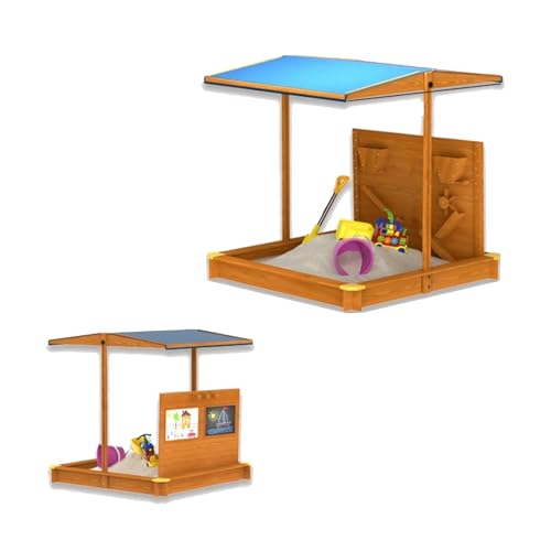 Großer Holz-Sandkasten mit verstellbarem Baldachin, Trichter und Zeichenbrett, Outdoor-Sandkasten für Kinder Großer Holz-Sandkasten mit verstellbarem Baldachin, Trichter und Zeichenbrett, Outdoor-Sandkasten für Kinder von Generisch