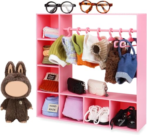 Großer Puppenkleiderschrank mit 10 Kleiderbügeln, Puppenzubehör-Präsentationsbox, Kleideraufbewahrung für Figuren, tragbare Aufbewahrung für Modepuppenkleidung, Geschenk für Fans (Rosa) von Generisch