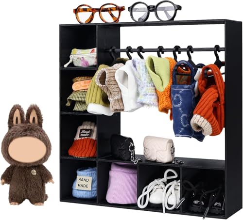 Großer Puppenkleiderschrank mit 10 Kleiderbügeln, Puppenzubehör-Präsentationsbox, Kleideraufbewahrung für Figuren, tragbare Aufbewahrung für Modepuppenkleidung, Geschenk für Fans (Schwarz) von Generisch