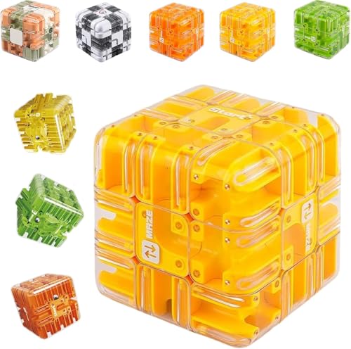 Großes Labyrinth 3D Puzzle Labyrinth-Würfel,3D-Zauber-Labyrinthball & -Würfel, Spannendes Denkspiel Zum Stressabbau Und Zur Entwicklung des Logischen Denkvermögens,Räumliche Bewusstsein (Gelb) von Generisch