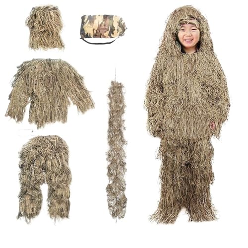 Grüner Camouflage-Umhang für Kinder, 3D-Wüste und Schnee, Outdoor-Abenteuer, Kostüm für Natur, Spielen (Gelb + Seil, Kinder, 140 - 160 cm) von Generisch