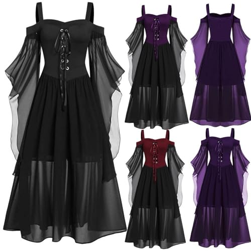 HUIFUAO Gothic-Kleider für Damen, Übergröße, schulterfrei, Schmetterlingsärmel, langes Kleid, Vintage-Stil, Halloween-Kostüme, viktorianisch, Mittelalter, Renaissance, Abendkleid, Cocktail, Festival HUIFUAO Gothic-Kleider für Damen, Übergröße, schulterfrei, Schmetterlingsärmel, langes Kleid, Vintage-Stil, Halloween-Kostüme, viktorianisch, Mittelalter, Renaissance, Abendkleid, Cocktail, Festival von Generisch