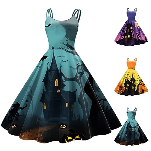 HUIFUAO Halloween-Kleid für Damen, gruseliges Schloss bedruckt, Übergröße, Halloween-Kostüme, ärmellos, Spaghettiträger, Abendparty, Horror, Festival, Cosplay, Outfits, violett, S HUIFUAO Halloween-Kleid für Damen, gruseliges Schloss bedruckt, Übergröße, Halloween-Kostüme, ärmellos, Spaghettiträger, Abendparty, Horror, Festival, Cosplay, Outfits, violett, S von Generisch