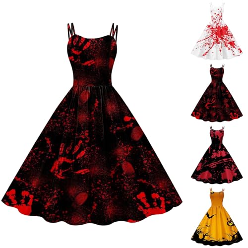 HUIFUAO Halloween-Kleid für Damen, lustig, blutig, Übergröße, Halloween-Kostüme, ärmellos, Spaghettiträger, Party, Abend, Horror, Festival, Cosplay, Outfits, A02 Weiß, L HUIFUAO Halloween-Kleid für Damen, lustig, blutig, Übergröße, Halloween-Kostüme, ärmellos, Spaghettiträger, Party, Abend, Horror, Festival, Cosplay, Outfits, A02 Weiß, L von Generisch