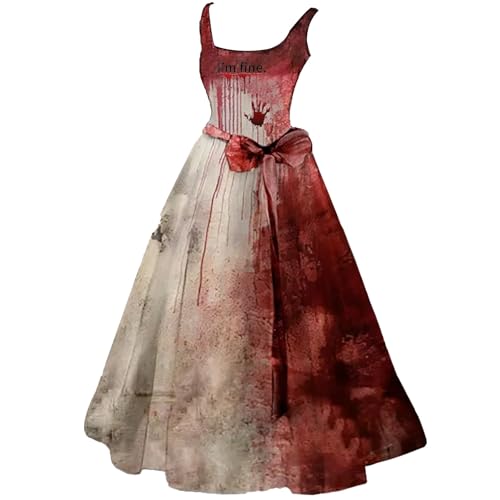 HUIFUAO Halloween-Kleid für Damen, lustig, blutige Braut, Hochzeit, Kostüm, Übergröße, Halloween-Kostüme, ärmellos, Spaghettiträger, Abendparty, gruselige Festival-Kleidung, Outfits, A06, Rot Nr. 2 HUIFUAO Halloween-Kleid für Damen, lustig, blutige Braut, Hochzeit, Kostüm, Übergröße, Halloween-Kostüme, ärmellos, Spaghettiträger, Abendparty, gruselige Festival-Kleidung, Outfits, A06, Rot Nr. 2 von Generisch