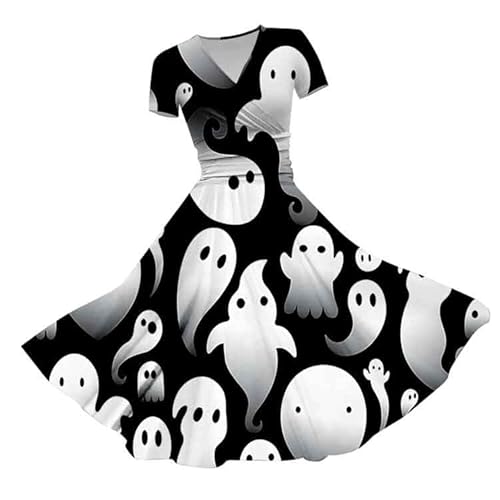 HUIFUAO Halloween-Kleider für Damen, gruseliger Kürbis, Geister-Kostüm, Übergröße, Halloween-Kostüme, V-Ausschnitt, kurzärmelig, Party, Abend, Horror, Festival, Cosplay, Kleidung Outfits, weiß HUIFUAO Halloween-Kleider für Damen, gruseliger Kürbis, Geister-Kostüm, Übergröße, Halloween-Kostüme, V-Ausschnitt, kurzärmelig, Party, Abend, Horror, Festival, Cosplay, Kleidung Outfits, weiß von Generisch