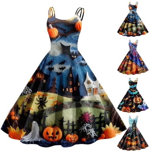 HUIFUAO Halloween-Kleider für Damen, gruseliger Kürbis, Geister-Kostüm, Übergröße, Halloween-Kostüme, ärmellos, Spaghettiträger, Party, Abend, Horror, Festival, Kleidung, Outfits, blau, S HUIFUAO Halloween-Kleider für Damen, gruseliger Kürbis, Geister-Kostüm, Übergröße, Halloween-Kostüme, ärmellos, Spaghettiträger, Party, Abend, Horror, Festival, Kleidung, Outfits, blau, S von Generisch