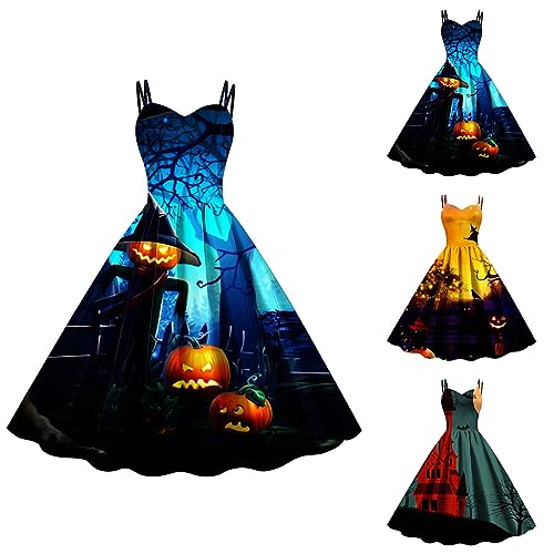 HUIFUAO Halloween-Kleider für Damen, gruseliger Kürbis, Kostüm, Übergröße, Halloween-Kostüme, ärmellos, Spaghettiträger, Abendparty, Horror, Festival, Cosplay-Kleidung, Outfits, gelb, S HUIFUAO Halloween-Kleider für Damen, gruseliger Kürbis, Kostüm, Übergröße, Halloween-Kostüme, ärmellos, Spaghettiträger, Abendparty, Horror, Festival, Cosplay-Kleidung, Outfits, gelb, S von Generisch