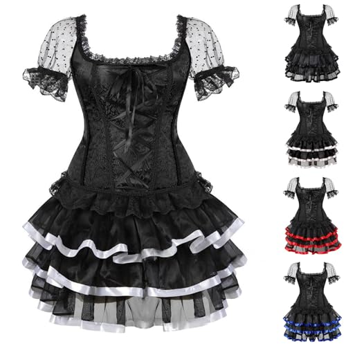 HUIFUAO Halloween-Korsett für Damen, Übergröße, Bustier-Kleid, kurzärmelig, Schnürung, Vintage, Gothic, Korsett mit mehrlagigem Tutu-Rock, viktorianische Renaissance, Mittelalter, grau, XXL HUIFUAO Halloween-Korsett für Damen, Übergröße, Bustier-Kleid, kurzärmelig, Schnürung, Vintage, Gothic, Korsett mit mehrlagigem Tutu-Rock, viktorianische Renaissance, Mittelalter, grau, XXL von Generisch