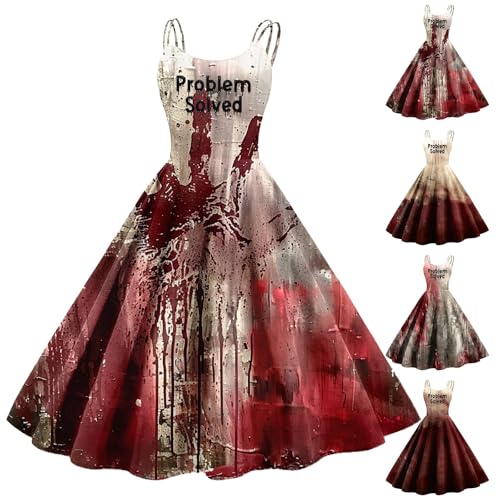 HUIFUAO Problemgelöstes Halloween-Kleid für Damen, lustiges, blutiges Kostüm, Übergröße, Halloween-Kostüme, ärmellos, Spaghettiträger, Abendparty, gruselige Festival-Outfits, Rot #4, XL HUIFUAO Problemgelöstes Halloween-Kleid für Damen, lustiges, blutiges Kostüm, Übergröße, Halloween-Kostüme, ärmellos, Spaghettiträger, Abendparty, gruselige Festival-Outfits, Rot #4, XL von Generisch