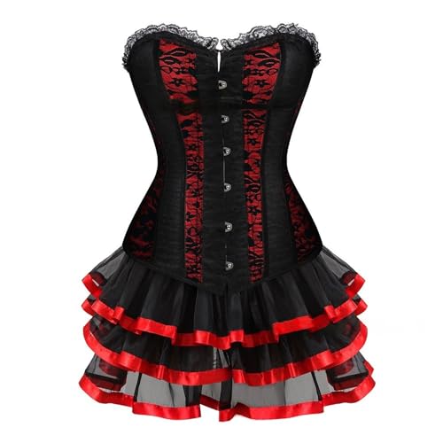 HUIFUAO Schwarzes Korsettkleid für Damen, Halloween-Bustiers, trägerlos, Schnürung, Verkleidung mit mehrlagigem Tutu-Rock, Vintage, Gothic, Korsett, viktorianische Renaissance, Mittelalterliche HUIFUAO Schwarzes Korsettkleid für Damen, Halloween-Bustiers, trägerlos, Schnürung, Verkleidung mit mehrlagigem Tutu-Rock, Vintage, Gothic, Korsett, viktorianische Renaissance, Mittelalterliche von Generisch