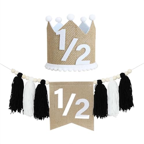 Halbjähriger Baby Junge Halber Geburtstag Dekorationen - Handgemachtes 200cm Blau Hochstuhl Banner + Kegelhut, Wandmontiertes wiederverwendbares Party-Kit, 1/2 Geburtstagsfeier für Zuhause, Party von Generisch