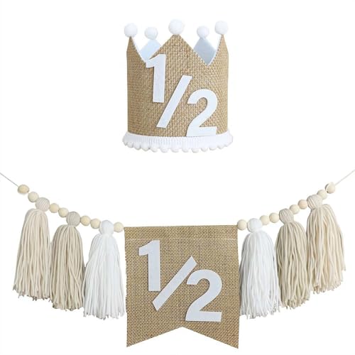 Halbjähriger Baby Junge Halber Geburtstag Dekorationen - Handgemachtes 200cm Blau Hochstuhl Banner + Kegelhut, Wandmontiertes wiederverwendbares Party-Kit, 1/2 Geburtstagsfeier für Zuhause, Party von Generisch
