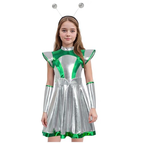 Halloween Alien Kostüm Kinder Mädchen Space Girl Kleid Metallic Tanzkleid + Kopfschmuck + Armstulpen Weltall Astronauten Kleider Tanzkleidung Karneval Fasching Verkleidung Cosplay Party Outfits Halloween Alien Kostüm Kinder Mädchen Space Girl Kleid Metallic Tanzkleid + Kopfschmuck + Armstulpen Weltall Astronauten Kleider Tanzkleidung Karneval Fasching Verkleidung Cosplay Party Outfits von Generisch