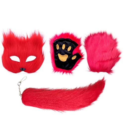 Halloween Animal Maske - Gesichtsabdeckung für Verkleidung | Halloween -Maskerade -Maske mit Schwanz und Handschuhen, dekorative Accessoires für Photomaton, originelles und lustiges Kostüm für Party von Generisch