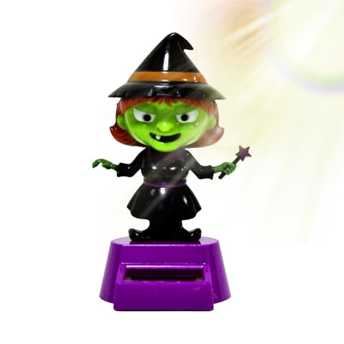 Halloween-Auto-Armaturenbrett-Dekorationen, Auto-Ornamente für Armaturenbrett-Hexe, solarbetriebene Schüttelkopf-Puppe für Halloween, Schreibtisch, Zuhause, Damen, Herren von Generisch