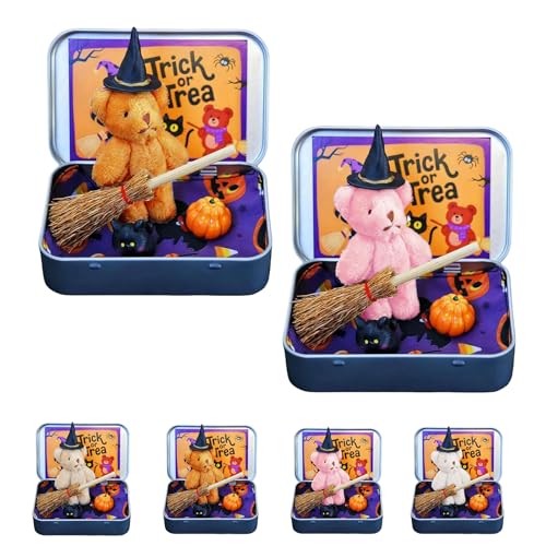 Halloween Bär in einer Box für Süßes oder Saures, Halloween Teddybär in einer Box, Mini Hexer Teddy in einer Box, Hexe Teddybär in Box, mit Hexendecke Besen Umhang Kürbisse & Katzen (Braun + Rosa) Halloween Bär in einer Box für Süßes oder Saures, Halloween Teddybär in einer Box, Mini Hexer Teddy in einer Box, Hexe Teddybär in Box, mit Hexendecke Besen Umhang Kürbisse & Katzen (Braun + Rosa) von Generisch