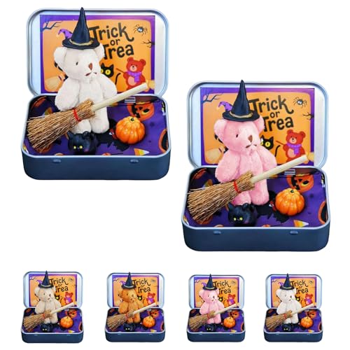 Halloween Bär in einer Box für Süßes oder Saures, Halloween Teddybär in einer Box, Mini Hexer Teddy in einer Box, Hexe Teddybär in Box, mit Hexendecke Besen Umhang Kürbisse & Katzen (Weiß + Rosa) Halloween Bär in einer Box für Süßes oder Saures, Halloween Teddybär in einer Box, Mini Hexer Teddy in einer Box, Hexe Teddybär in Box, mit Hexendecke Besen Umhang Kürbisse & Katzen (Weiß + Rosa) von Generisch